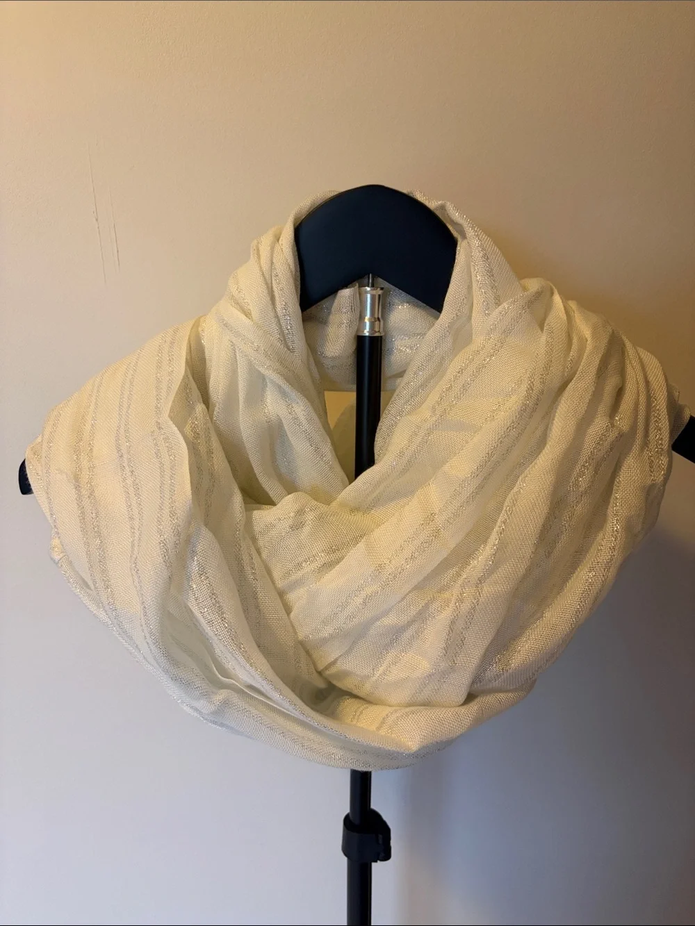 New York & Company Ivory Sheer Scarf with Metallic Stripes